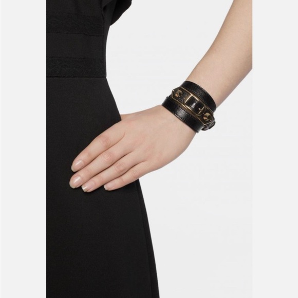 Balenciaga Black Leather Triple Wrap Bracelet Gold Hardware - Picture 2 of 7